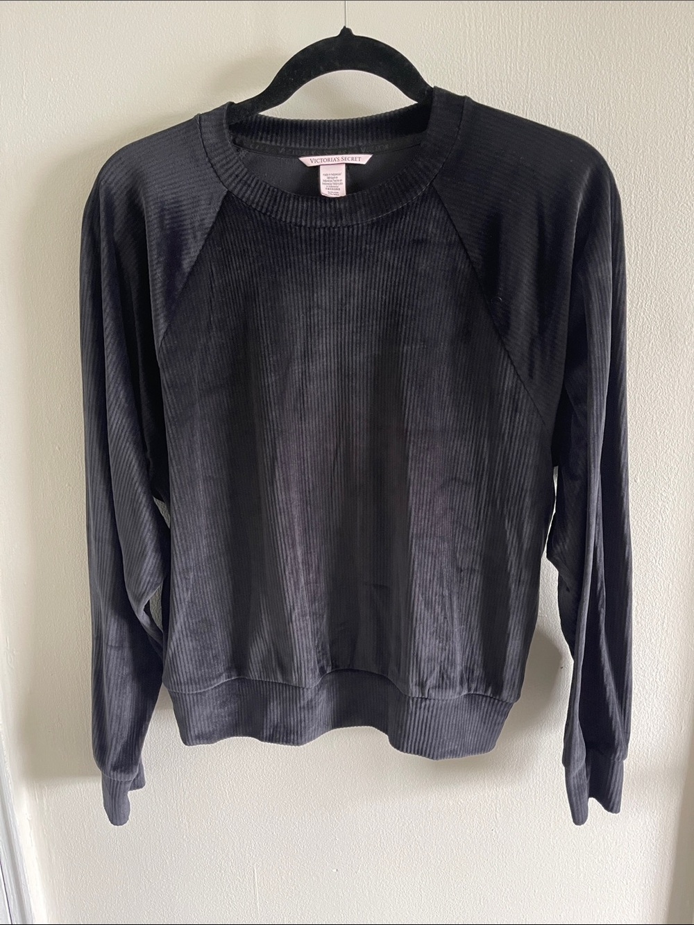 Victoria's Secret Black Ribbed Crewneck Pullover